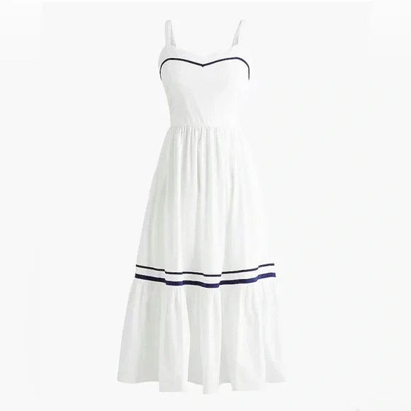 Brand New J. Crew Women’s Corset White Midi Dress with Blue Trim, Size 10, NWT - Picture 3 of 3